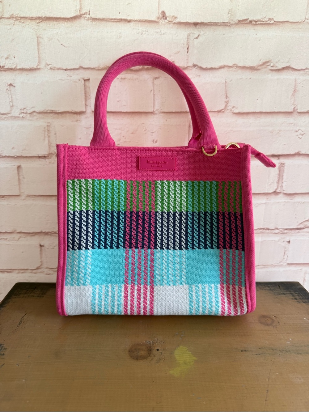 kate spade Pink Plaid Purse with Multicolor Panel